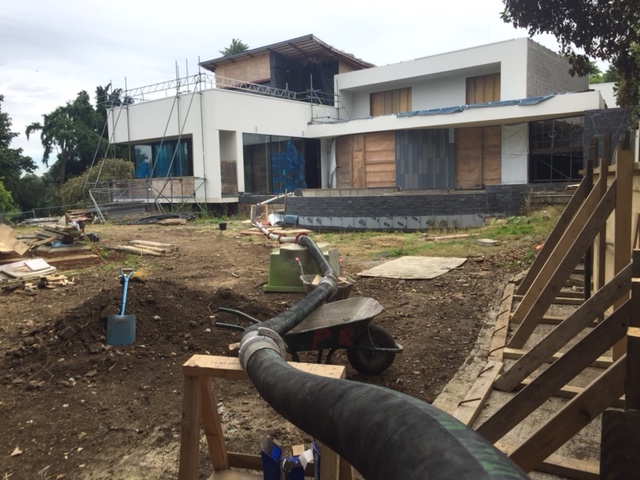 concrete pump, house under reconstruction